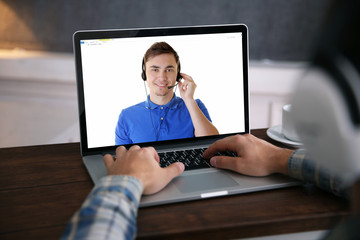 Video call with technical support operator. Helpdesk service concept.