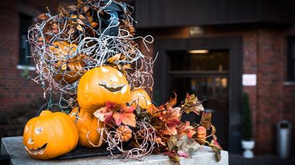 Halloween decorations at the house entrance
