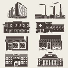 Fototapeta premium Vector illustration different urban industrial buildings in a flat style.