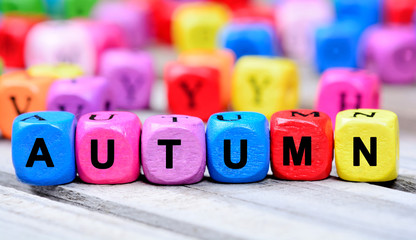 Autumn word on table