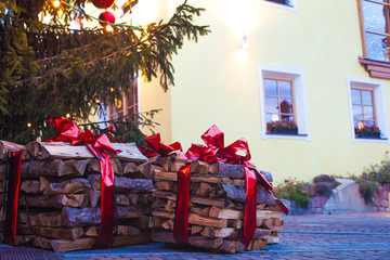Beautiful view of Ortisei streets in Christmas. Dolomiti Alps, Italy