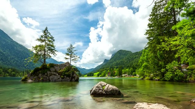 Lake Hintersee in Nationalpark Berchtesgadener Land, Bavaria, Germany.