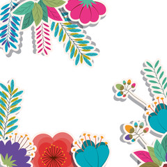 Fototapeta na wymiar tropical colorful flowers and leaves background. vector illustration