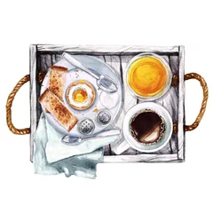 Poster Im Rahmen Breakfast. Watercolor Illustration. © nataliahubbert