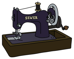 Hand drawing of a vintage mechanical sewing machine