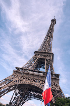 Eiffel Tower with flag of France