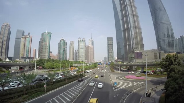 Shanghai business district junction traffic time lapse