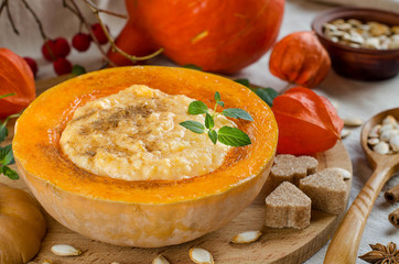 Pumpkin porridge. Seasonal autumn menu.