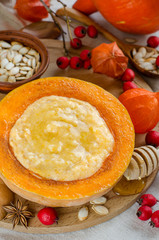 Pumpkin porridge. Seasonal autumn menu.