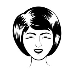 retro woman face smiling with classic hairstyle over white background. vector illustration