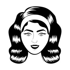 retro woman face smiling with classic hairstyle over white background. vector illustration