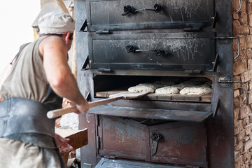 introducing artisan baker dough in the oven