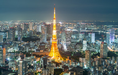 Aerial view of Tokyo skyline an Tower at night