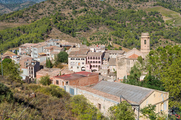 Fototapeta na wymiar Torroja del Priorat is a small but significant village in the comarca Priorat, in the province of Tarragona. A famous wine-growing area where the prestigious wine of Priorat and Montsant is produced