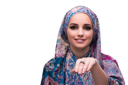 Woman in traditional muslim cover with ring