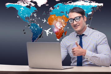 Businessman with laptop in online booking concept