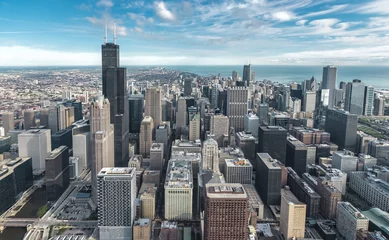 Rolgordijnen Chicago Downtown Skyline luchtfoto met wolkenkrabbers © marchello74