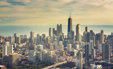 Chicago Downtown- Aerial View with vintage colors