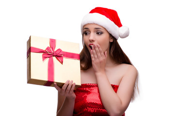 Young santa girl in christmas concept isolated on white