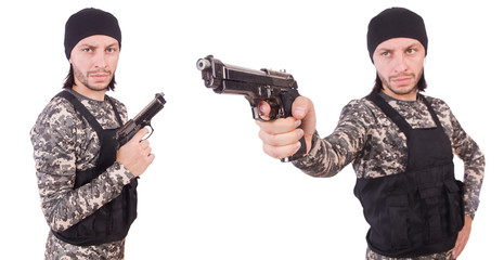 Fototapeta premium Soldier with gun isolated on white