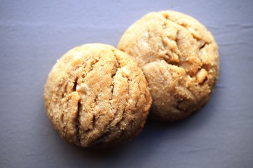 Two round peanut butter cookies