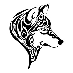 wolf head tribal tattoo sketch drawing isolated vector