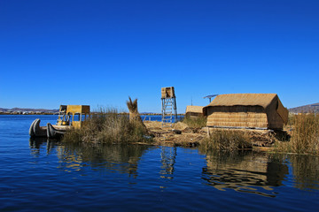 Obraz premium Totora reed floating islands Uros, lake Titicaca, near Puno, Peru