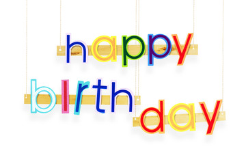 Happy Birthday. Bright multi colored painted letters over white background