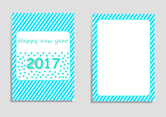 happy new year 2017 card, vector, illustration, copy space for text, editable template, cover paper, brochure, vertical orientation, blue and green shade, star shape on background