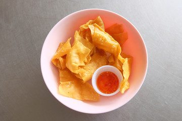 Crispy wonton on the table in thailand
