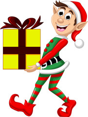 Christmas elf holding a gift
