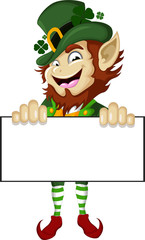 Happy Leprechaun with blank sign
