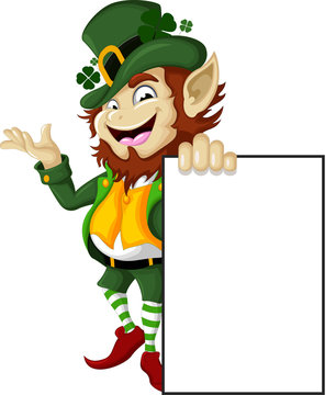 Happy Leprechaun with blank sign