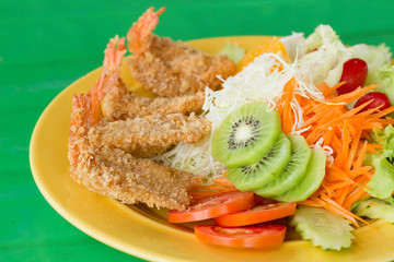 fried breaded prawn Milanese with Salad