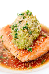 Grilled salmon fillet with avocado mash