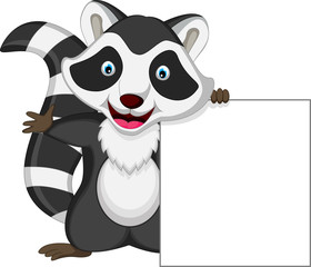 raccoon cartoon posing with blank sign © jihane37