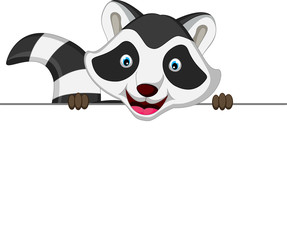 raccoon cartoon posing with blank sign