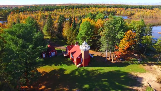 Amazing Autumn scenery, forests with lake, Fall colors, Aerial view.
