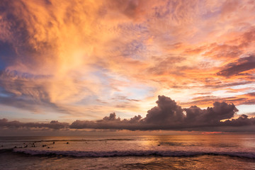 Fototapeta na wymiar Sunset at Batu Bolong Beach in Canggu, Bali, Indonesia