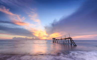 Stunning long exposure sunset shot at Jeram Beach. Nature composition.