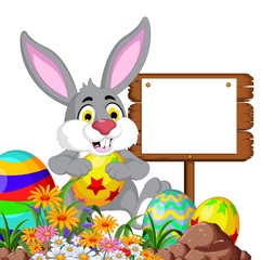 Rabbit with Easter egg and blank sign