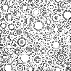 Vector abstract black and white background. Seamless hand drawn circles pattern. Background for use in design, web site, packing, textile, fabric