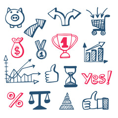 Business doodles icons set