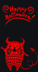 Red thick monster Happy Halloween greeting card