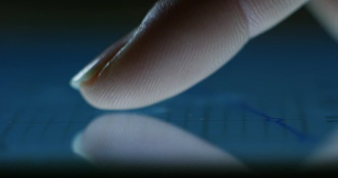 hand typing and touch a screen LCD and interacts with applications and finance and mathematical charts. concept of Technology and simple technology concept applied to the average user friendly.