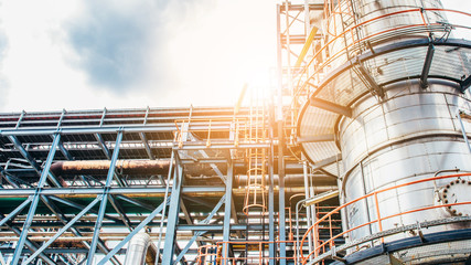 Industrial zone,The equipment of oil refining,Close-up of industrial pipelines of an oil-refinery plant.