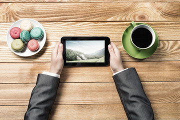 Businesswoman having coffee break