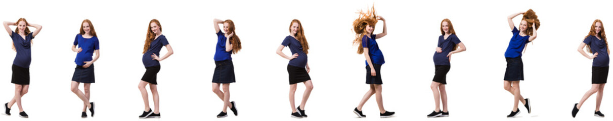 Pregnant woman in composite image isolated on white