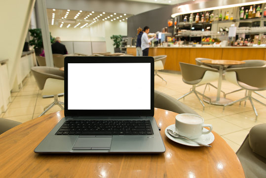 Laptop computer at café