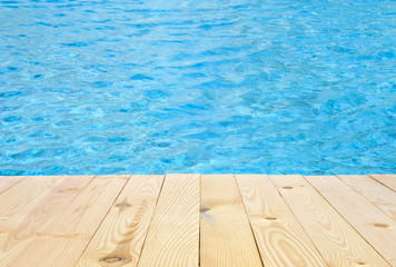 swimming pool and wooden deck in the hotel or resort for travel